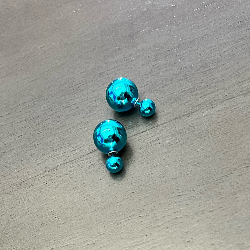 Turquoise Blue Metallic Lightweight Double Sided Interchangeable Back Earrings